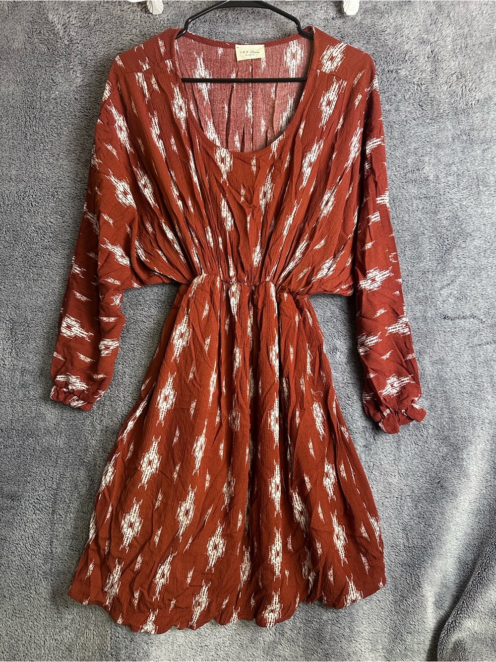 Boho Rust Ikat Print Long Sleeve Dress by 143 Story by Line Up